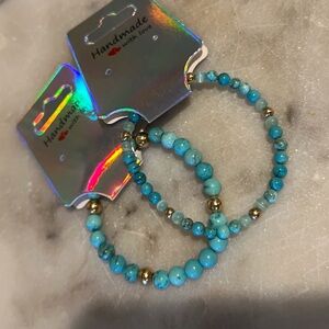 Turquoise beads bracelet with gold filled multicolored set of 2